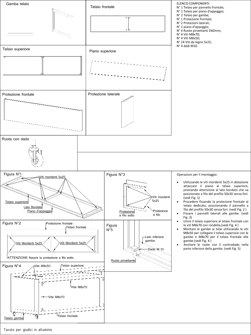 Tavolo per giudici ibaslet pallavolo n alluminio carenato con ruote autobloccanti e protezioni totali scheda tecnica 2