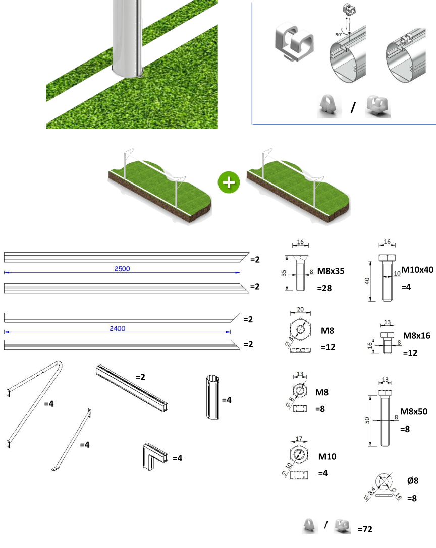 COPPIA PORTE FISSE 5 X 2 mt - TUBO Ø 100/120 mm