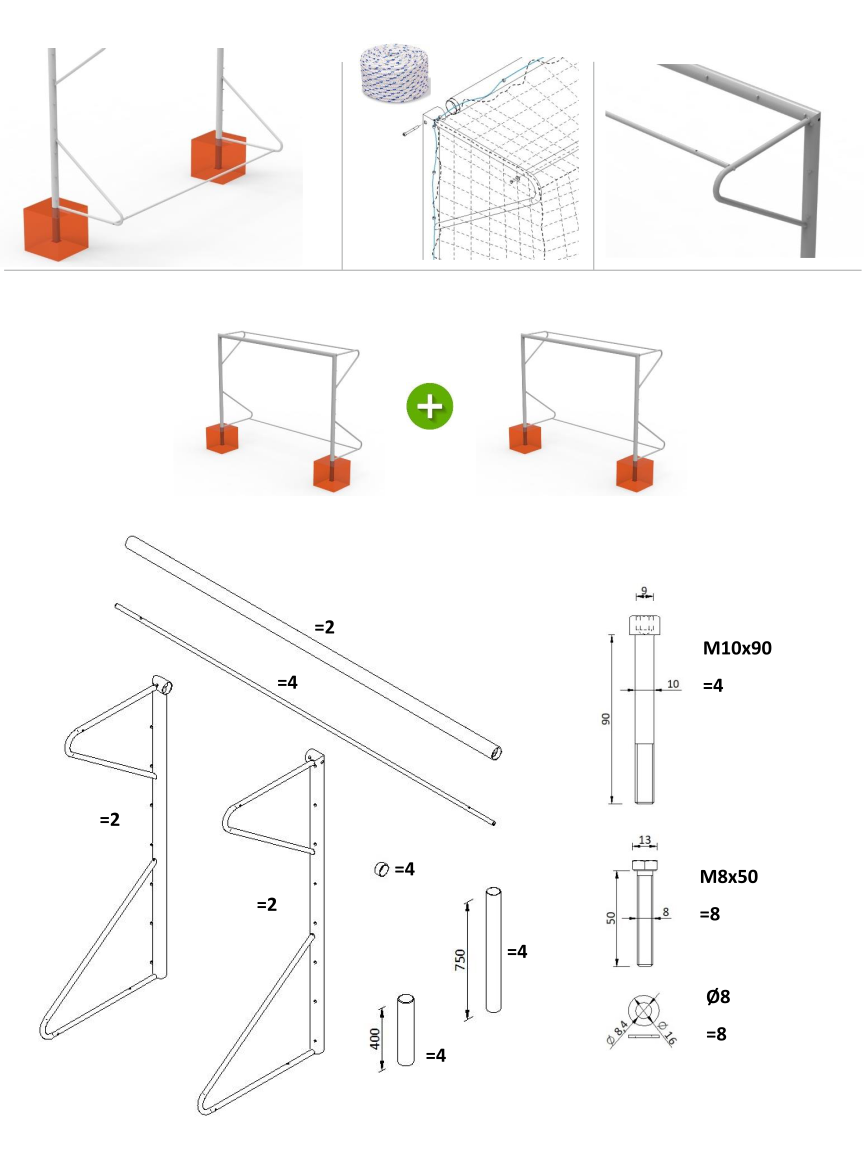 COPPIA PORTE FISSE 3 X 2 mt - TUBO Ø 80 mm