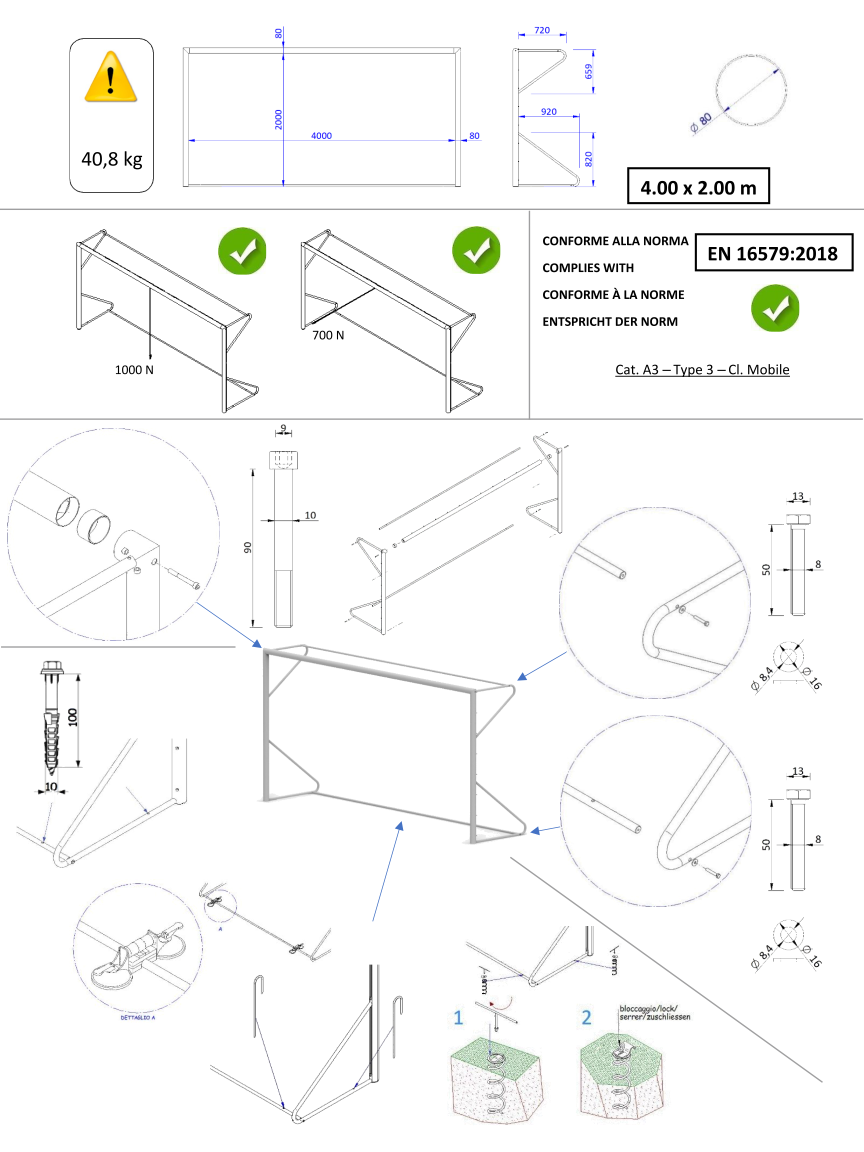 COPPIA PORTE MOBILI 4 X 2 mt - TUBO Ø 80 mm