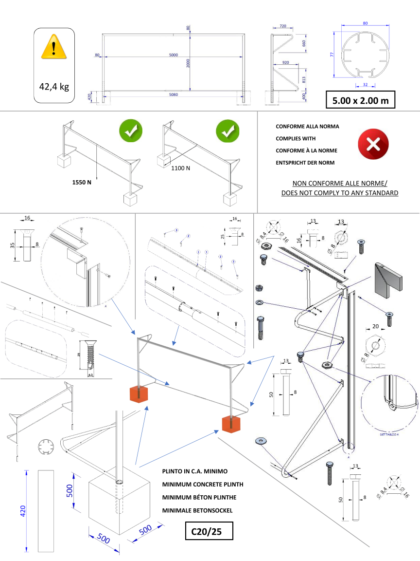 COPPIA PORTE FISSE 5 X 2 mt - TUBO Ø 80 mm