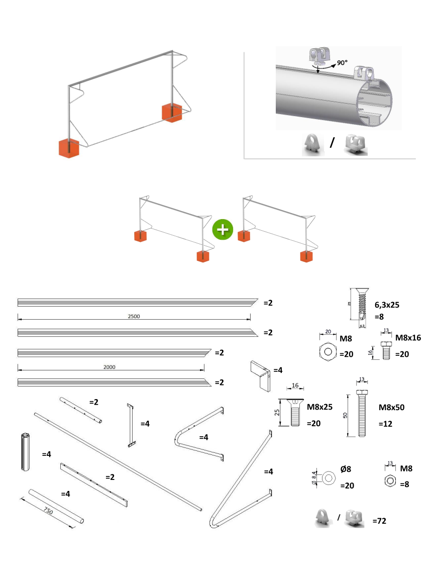 COPPIA PORTE FISSE 5 X 2 mt - TUBO Ø 80 mm