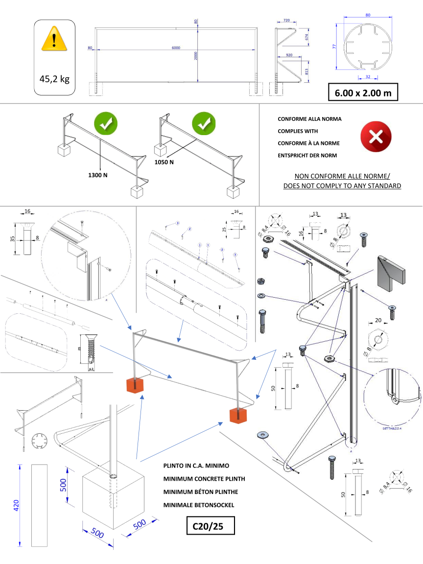 COPPIA PORTE FISSE 6 X 2 mt - TUBO Ø 80 mm