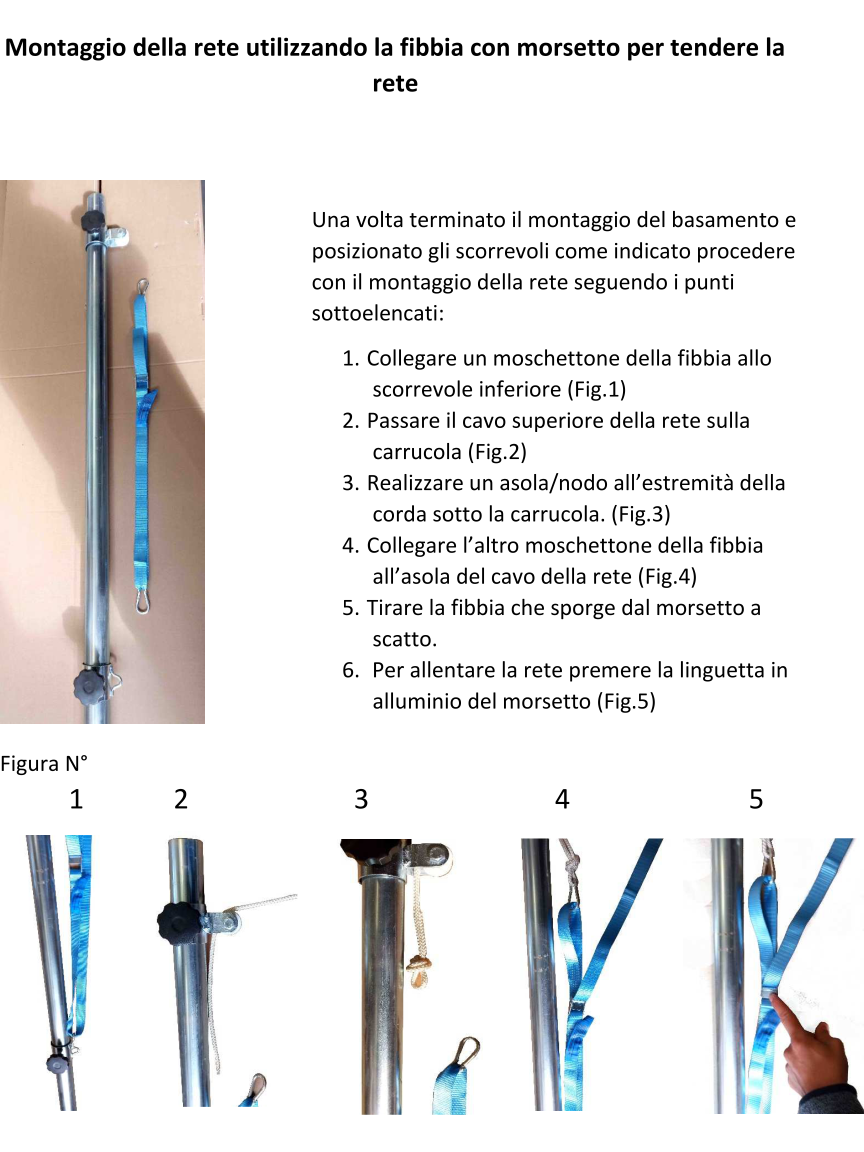 Scheda tecnica 2 Impianto volley minivolley superminivolley zavorrato trasportabile su ruote con tendirete a fibbia completamente smontabile ed antinfortunistico