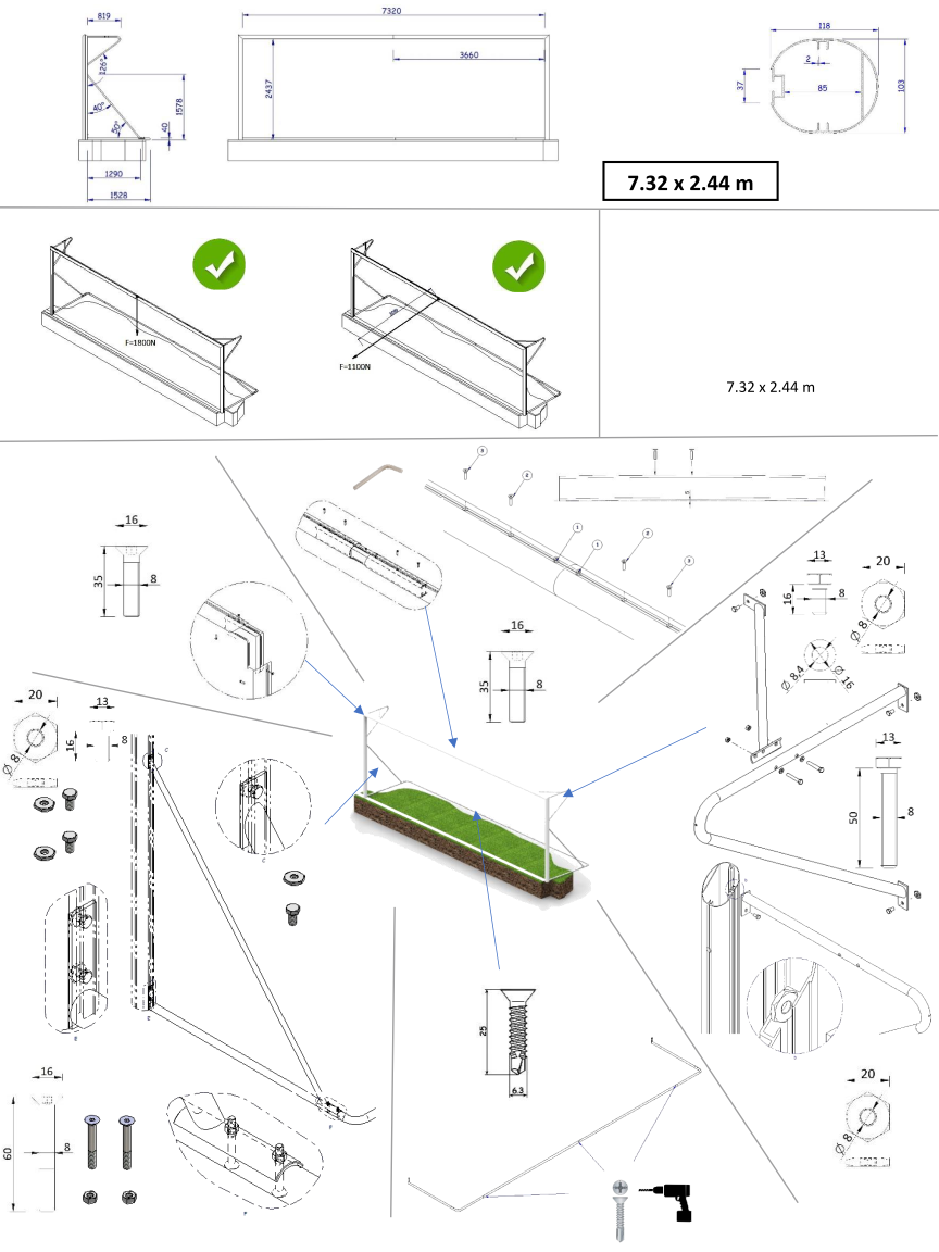 COPPIA PORTE MOBILI 7,32 x 2,44 mt REGOLAMENTARI