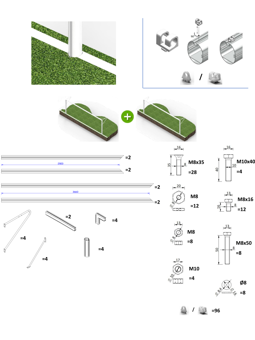 scheda tecnica 2 porte calcio ridotte 6x2 in alluminio