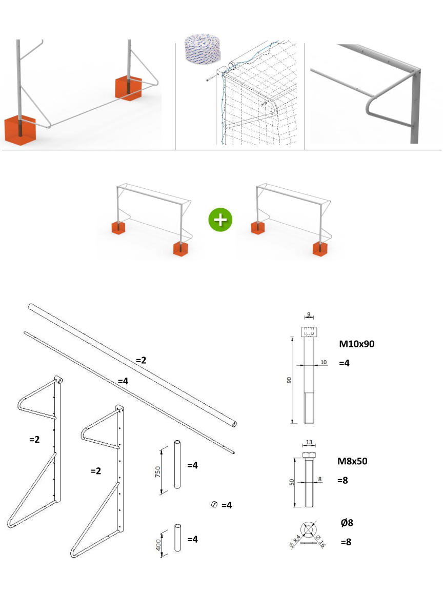 scheda tecnica 2 porte calcio ridotte fisse 4x2 acciaio