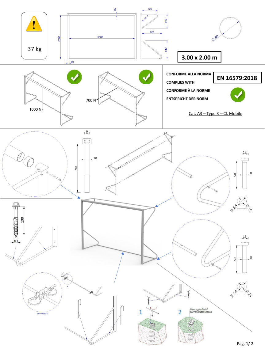 COPPIA PORTE MOBILI 3 X 2 mt - TUBO Ø 80 mm