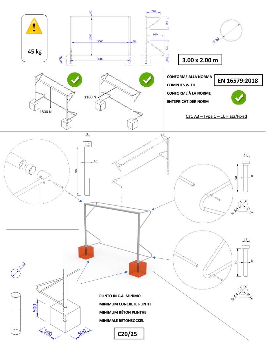 COPPIA PORTE FISSE 3 X 2 mt - TUBO Ø 80 mm