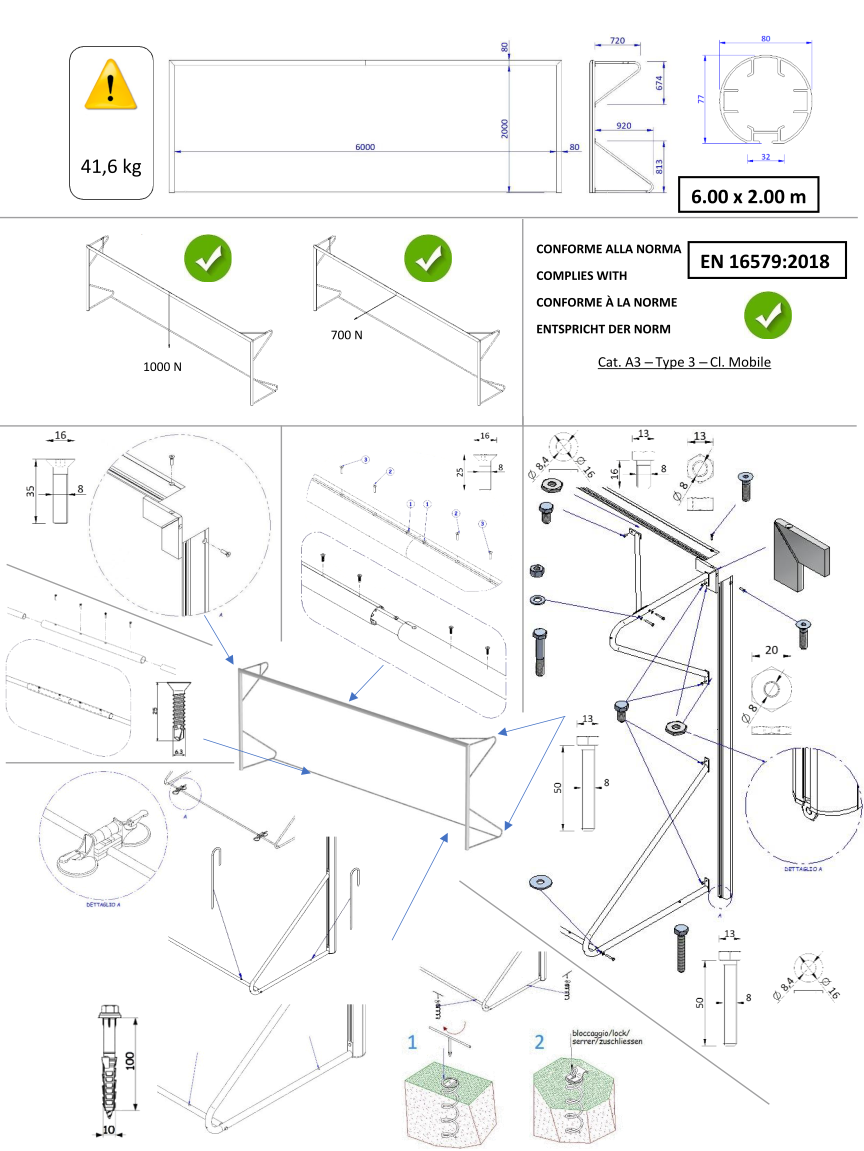 COPPIA PORTE MOBILI 6 X 2 mt - TUBO Ø 80 mm