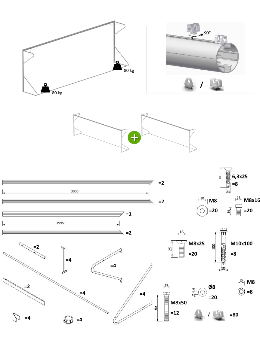 COPPIA PORTE MOBILI 6 X 2 mt - TUBO Ø 80 mm