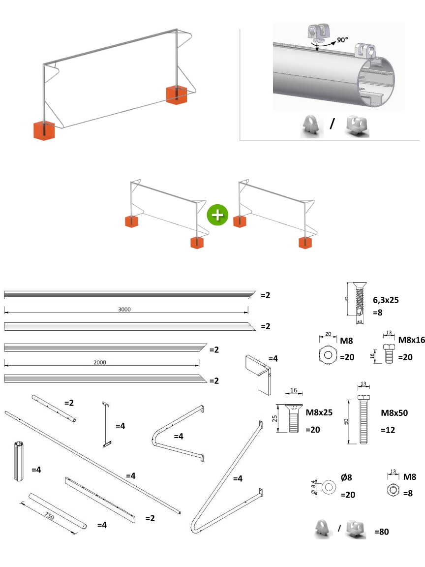 COPPIA PORTE FISSE 6 X 2 mt - TUBO Ø 80 mm