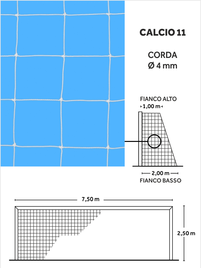 rete porte calcio allenamento 7,5x2,5 corda 4mm 