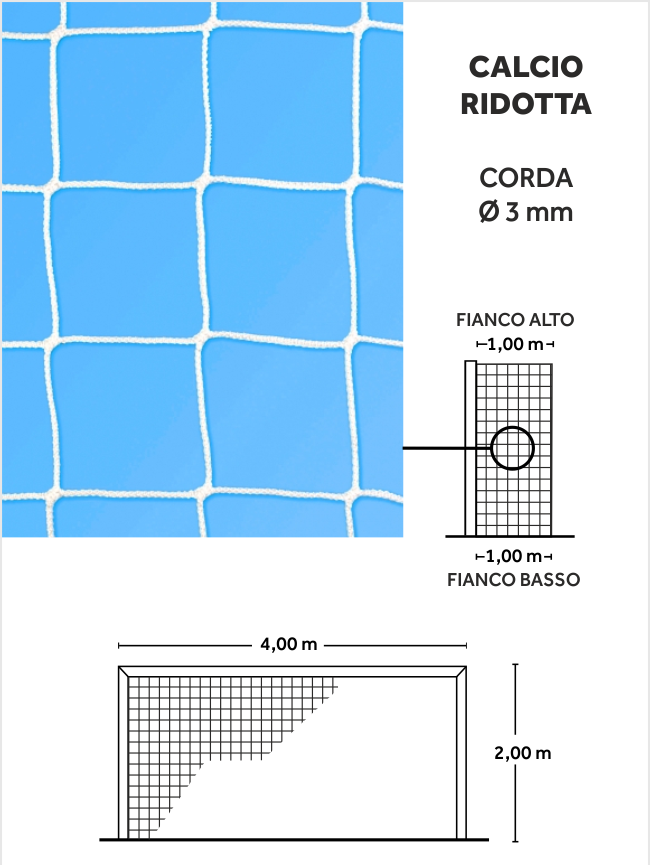rete portaecalcio ridotte misura 4x2 corda 3mm