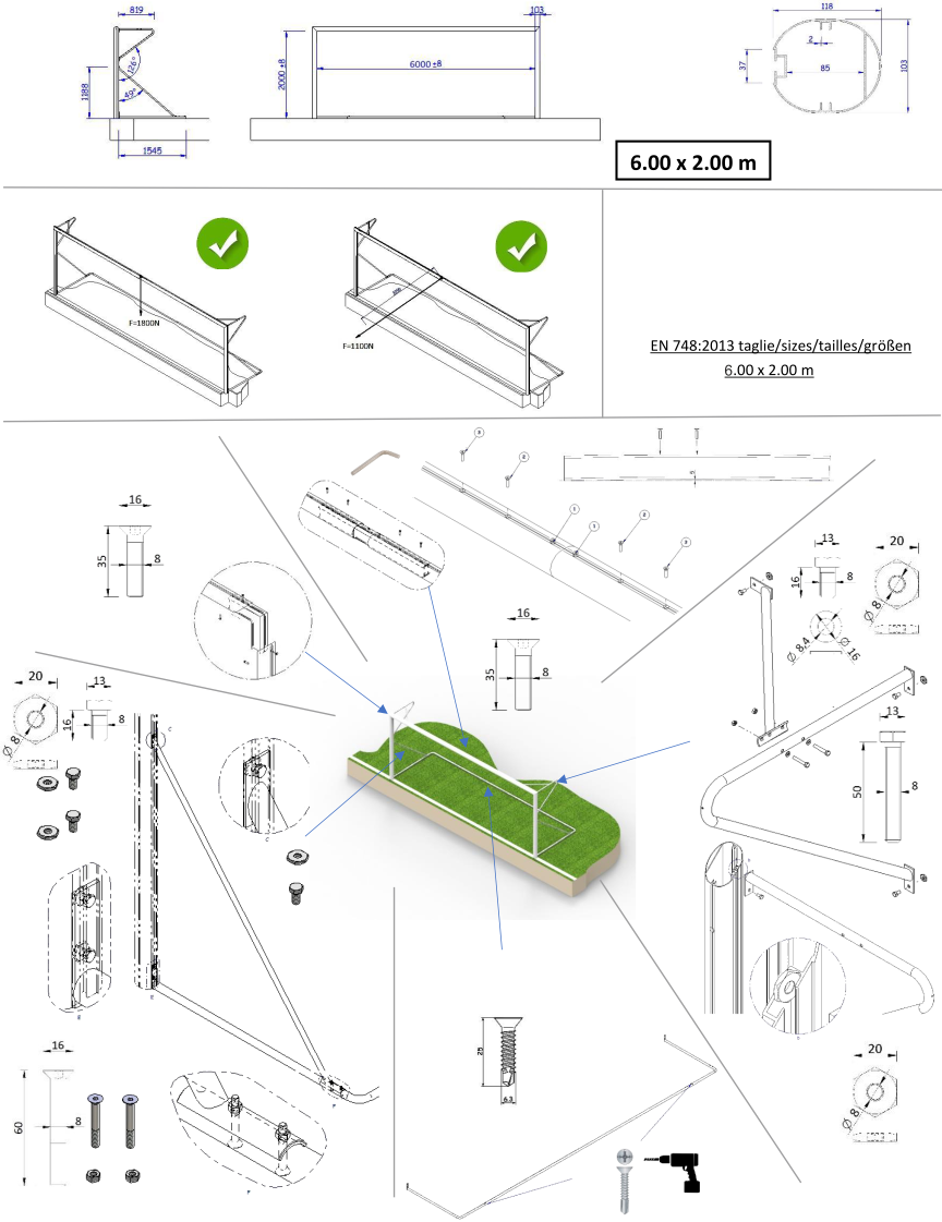 scheda tecnica coppia porte calcio ridotte mibili 6x2 alluminio