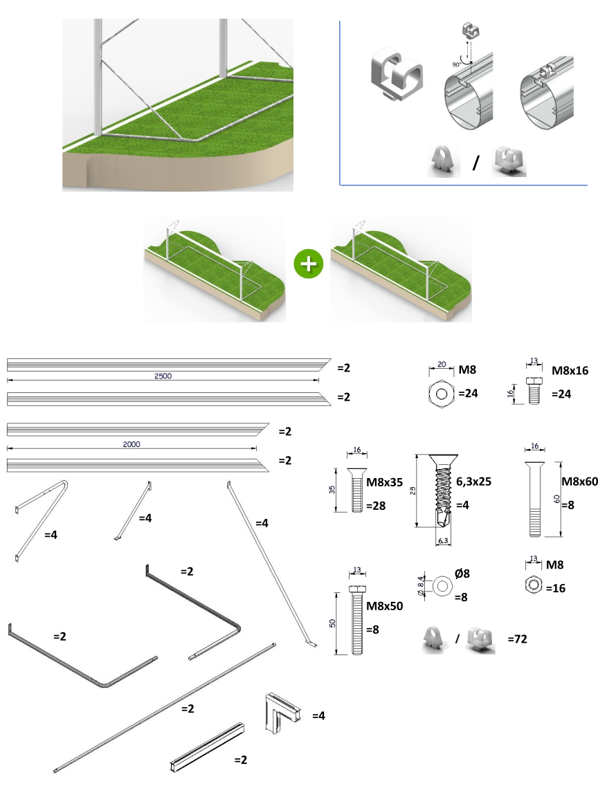 scheda tecnica 2 coppia porte calcio ridotte mibili 6x2 alluminio
